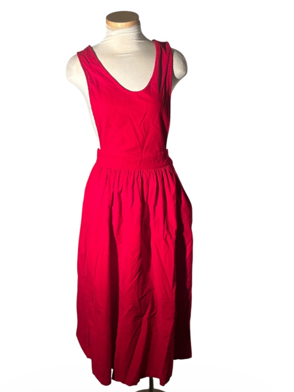 Eddie Bauer Vintage Bright Red Sleeveless Pinafore Dress with Pockets Size Small